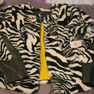 Fashion to Figure Zebra Print Teddy Jacket with Black Accents
